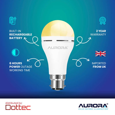 Aurora Emergency LED Light Bulb B22 | Rechargeable Backup 2 Pack