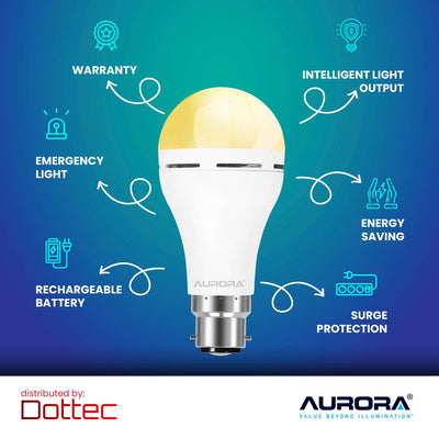 Aurora Emergency LED Light Bulb B22 | Rechargeable Backup 2 Pack